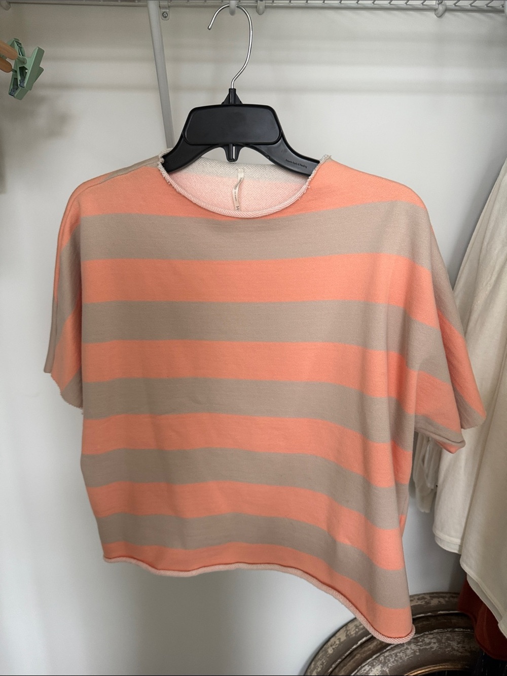 The White Company Peach and Taupe Striped Short-Sleeve Top